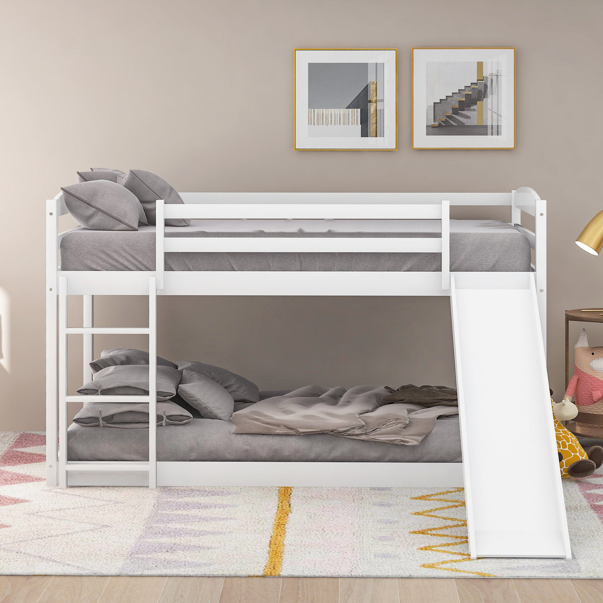 Twin over Twin Bunk Bed with Convertible Slide and Ladder , White(Old SKU:WF281725AAK) - Home Elegance USA