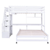 Twin over Full Bunk Bed with Storage Staircase, Desk, Shelves and Hanger for Clothes, White - Home Elegance USA