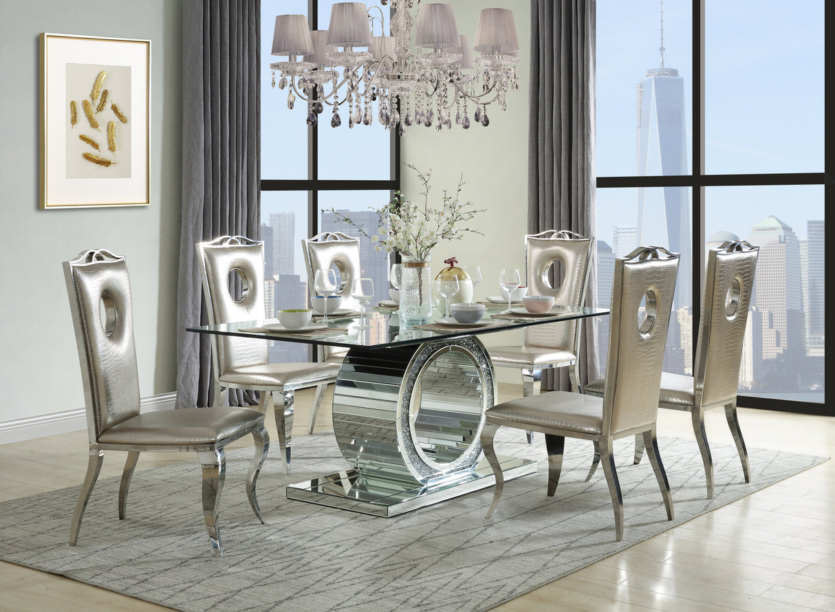 ACME Noralie DINING TABLE Mirrored & Faux Diamonds DN00720 - Home Elegance USA