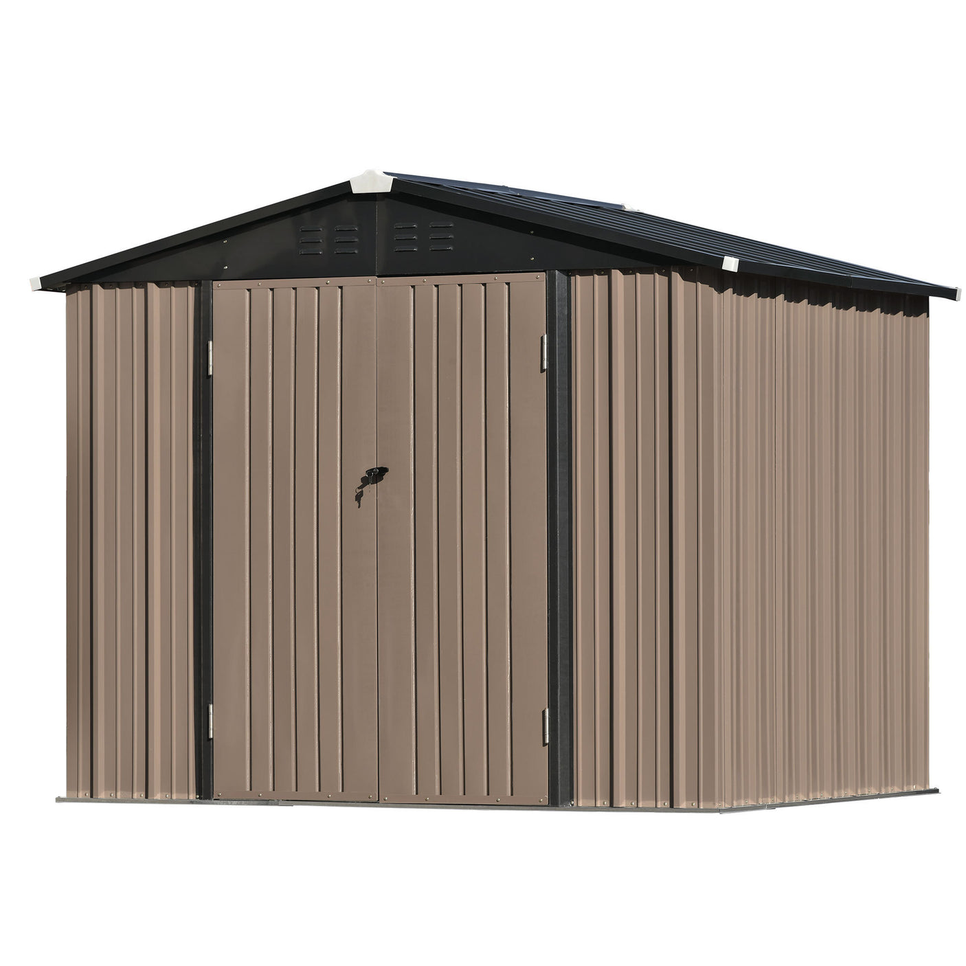 TOPMAX Patio 8ft x6ft Bike Shed Garden Shed, Metal Storage Shed with Adjustable Shelf and Lockable Doors, Tool Cabinet with Vents and Foundation Frame for Backyard, Lawn, Garden, Brown