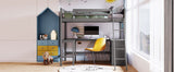 Twin size Loft Bed with Shelves and Desk, Wooden Loft Bed with Desk - Gray(OLD SKU:LT000537AAE) - Home Elegance USA