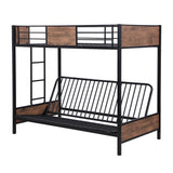 Twin-Over-Futon Bunk Bed, Metal Futon Bunk Bed Frame with Guardrails and Ladder(Black)(OLD SKU:LP000096AAB) - Home Elegance USA