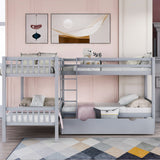 Twin L-Shaped Bunk bed with Drawers-Gray(OLD SKU :LP000038AAE) - Home Elegance USA