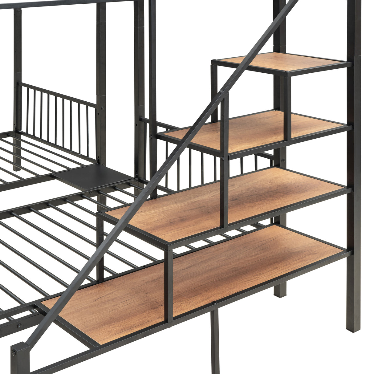 Full over Twin-Twin Triple bunk bed with drawers and staircase, Black