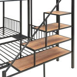 Full over Twin-Twin Triple bunk bed with drawers and staircase, Black