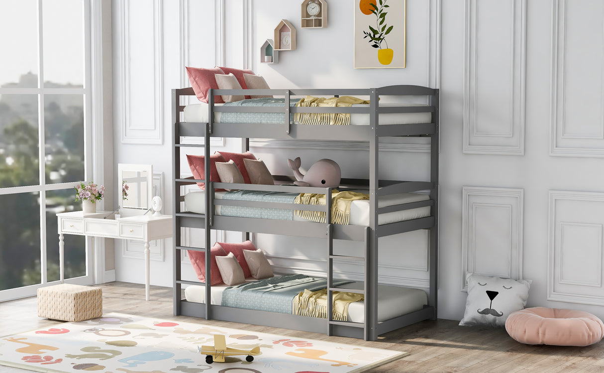 Twin over Twin over Twin Triple Bunk Bed,Gray - Home Elegance USA