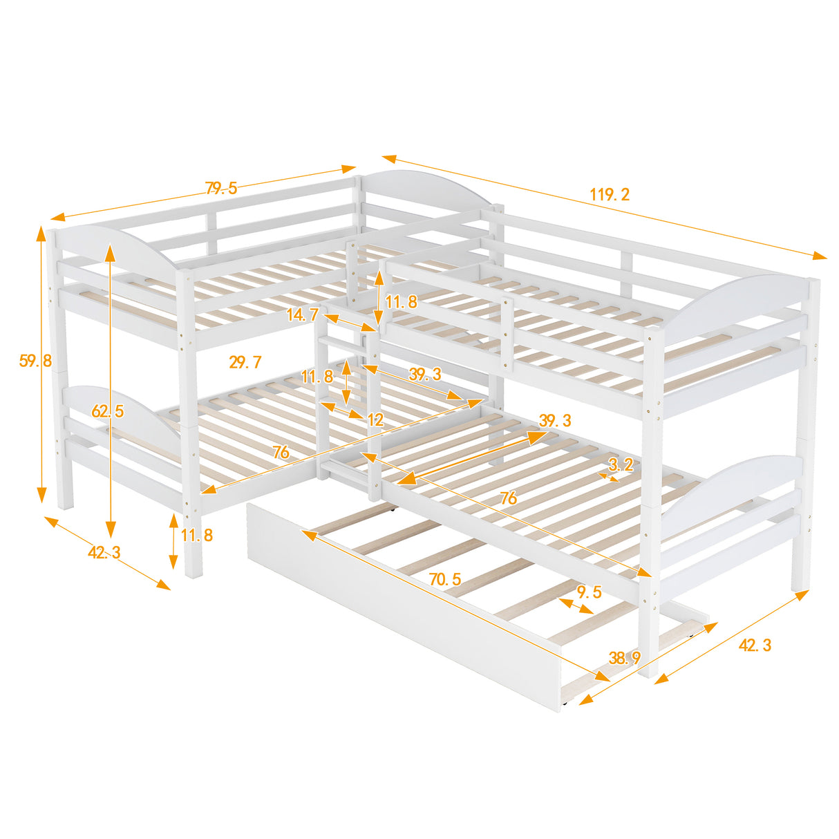 Twin L-Shaped Bunk bed with Trundle-White（OLD SKU:LP000024AAK) - Home Elegance USA