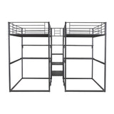 Double Twin over Twin Metal Bunk Bed with Desk, Shelves and Storage Staircase, Black - Home Elegance USA