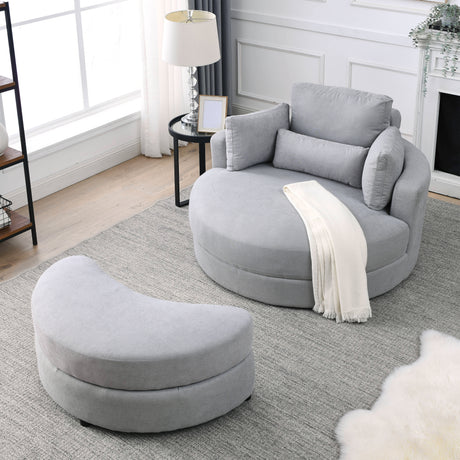 [Video] Welike Swivel Accent Barrel Modern Grey Sofa Lounge Club Big Round Chair with Storage Ottoman Linen Fabric for Living Room Hotel with Pillows .2PCS Home Elegance USA