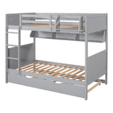 Twin-Over-Twin Bunk Bed with Twin size Trundle , Separable Bunk Bed with Bookshelf for Bedroom -Gray - Home Elegance USA