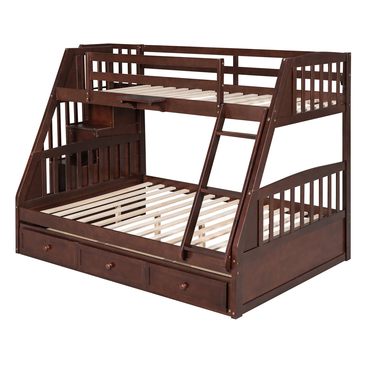 Twin-Over-Full Bunk Bed with Drawers，Ladder and Storage Staircase, Espresso - Home Elegance USA