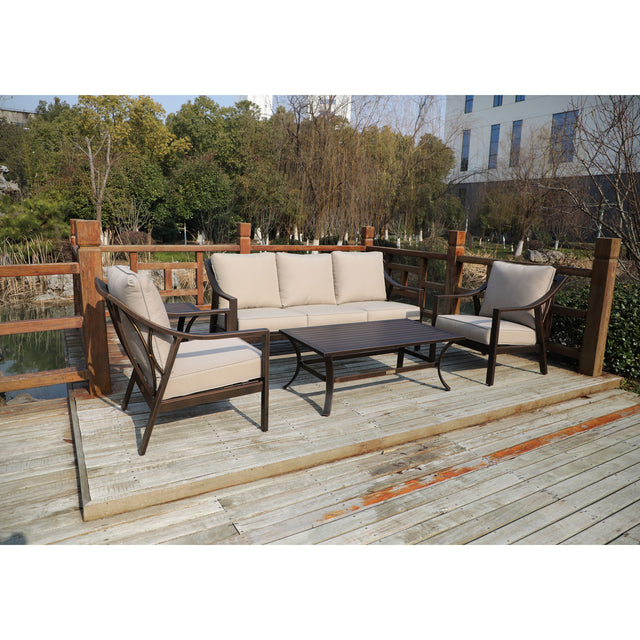 5 Piece Deep Seating Group with Taupe Cushions, Liberty Bronze