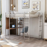 Full Size Metal Loft Bed with 2 Shelves and one Desk ,Silver (Old SKU: LP000091AAN )