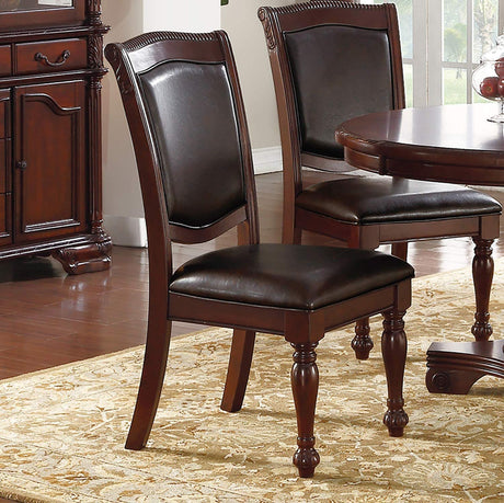 Majestic Classic Formal Dining Room Table And 4x Side Chairs Brown 5pc Set Dining Table Pedestal Base Round Table Faux Leather - Home Elegance USA