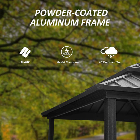 8' × 6' Grill Gazebo | Aluminum BBQ Metal Frame with Shelves & Serving Tables | Permanent Double Roof Hardtop for Patio, Lawn & Backyard – Grey