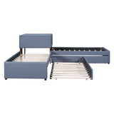 L-shaped Upholstered Platform Bed with Trundle and Two Drawers Linked with built-in Desk,Twin,Gray - Home Elegance USA