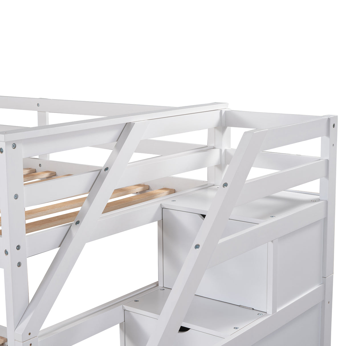 Twin-Over-Twin Bunk Bed with Twin Size Trundle and 3 Storage Stairs,White(OLD SKU :LP000064AAK) - Home Elegance USA