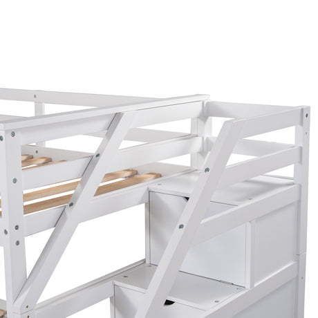Twin-Over-Twin Bunk Bed with Twin Size Trundle and 3 Storage Stairs,White(OLD SKU :LP000064AAK)