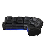 Modern Faux Leather Manual Reclining with Center Console with LED Light Strip,Living Room Furniture Set,PU Symmetrical Couch with 2 Cup Holders and Storage for Living room,Black - Home Elegance USA