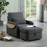Huckleberry Dark Gray Linen Accent Chair with Storage Ottoman and Folding Side Table - Home Elegance USA