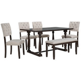 TREXM 6-Piece Dining Table and Chair Set with Special-shaped Legs and Foam-covered Seat Backs&Cushions for Dining Room (Espresso) - Home Elegance USA