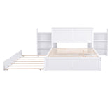 Full Size Storage Platform Bed with Pull Out Shelves and Twin Size Trundle, White - Home Elegance USA