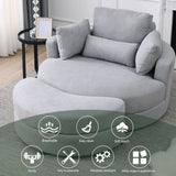 [Video] Welike Swivel Accent Barrel Modern Grey Sofa Lounge Club Big Round Chair with Storage Ottoman Linen Fabric for Living Room Hotel with Pillows .2PCS Home Elegance USA