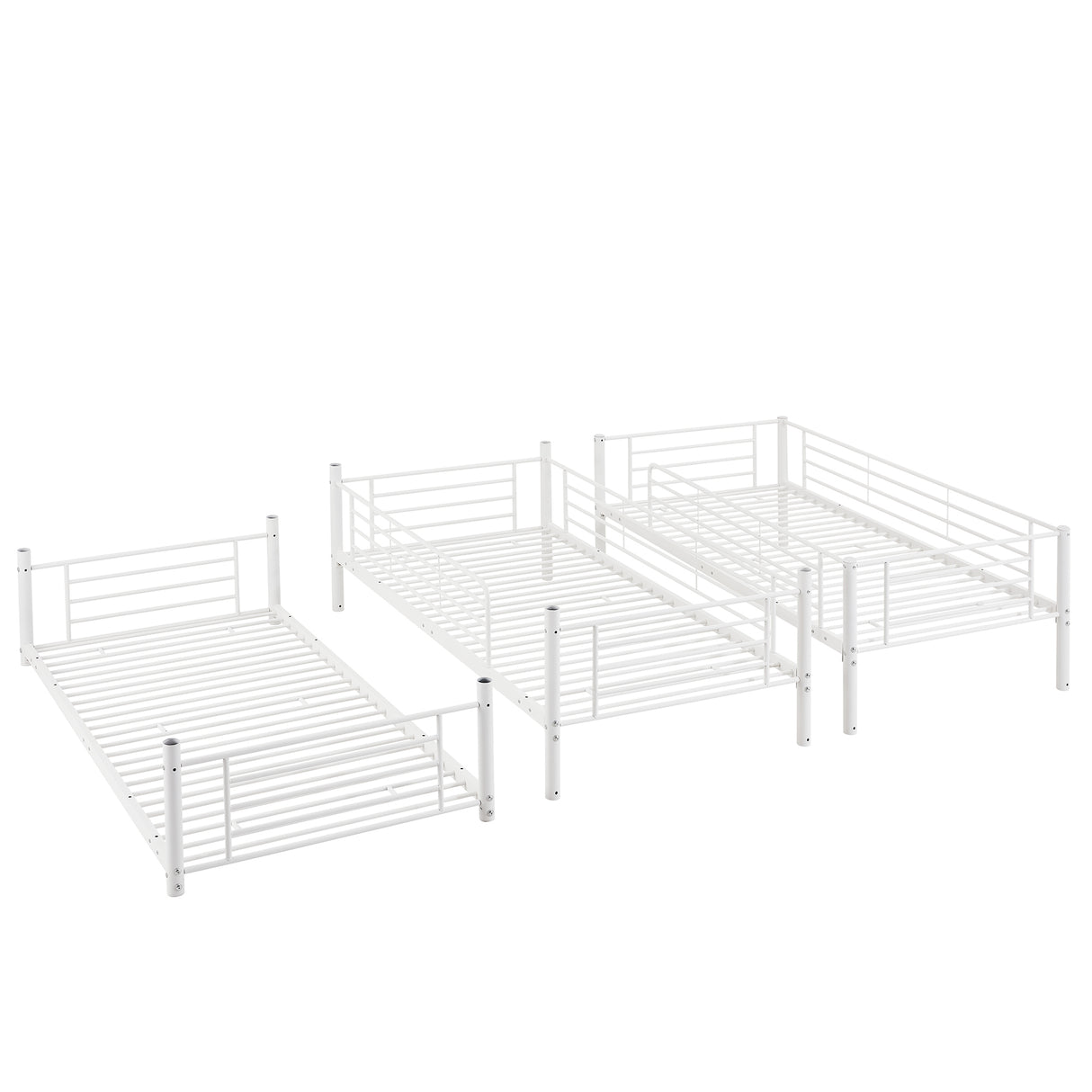 Twin-Twin-Twin Triple Bed with Built-in Ladder, Divided into Three Separate Beds,White(OLD SKU:LP000097AAK) - Home Elegance USA