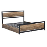 Industrial Wood and Metal Bed Platform with 4 Storage Drawers and Headboard, No Box Spring Needed, Queen Size, Light Brown - Home Elegance USA