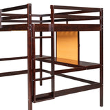 Twin size Loft Bed with Desk and Writing Board, Wooden Loft Bed with Desk & 2 Drawers Cabinet- Espresso - Home Elegance USA