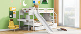 Twin over Twin Bunk Bed with Storage Staircase, Slide and Drawers, Desk with Drawers and Shelves, White - Home Elegance USA