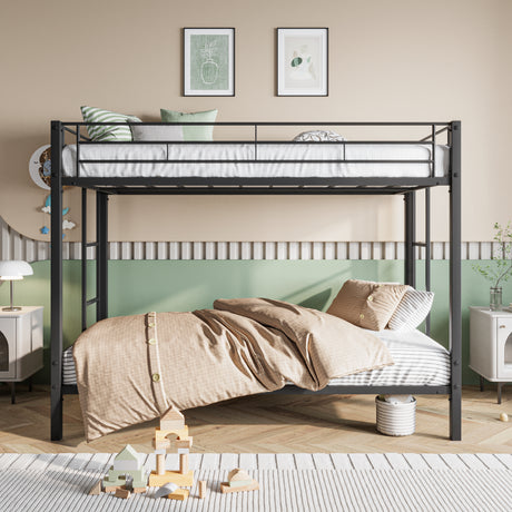 Metal Bunk Bed Twin-Over-Twin No Box Spring Needed Black - Home Elegance USA