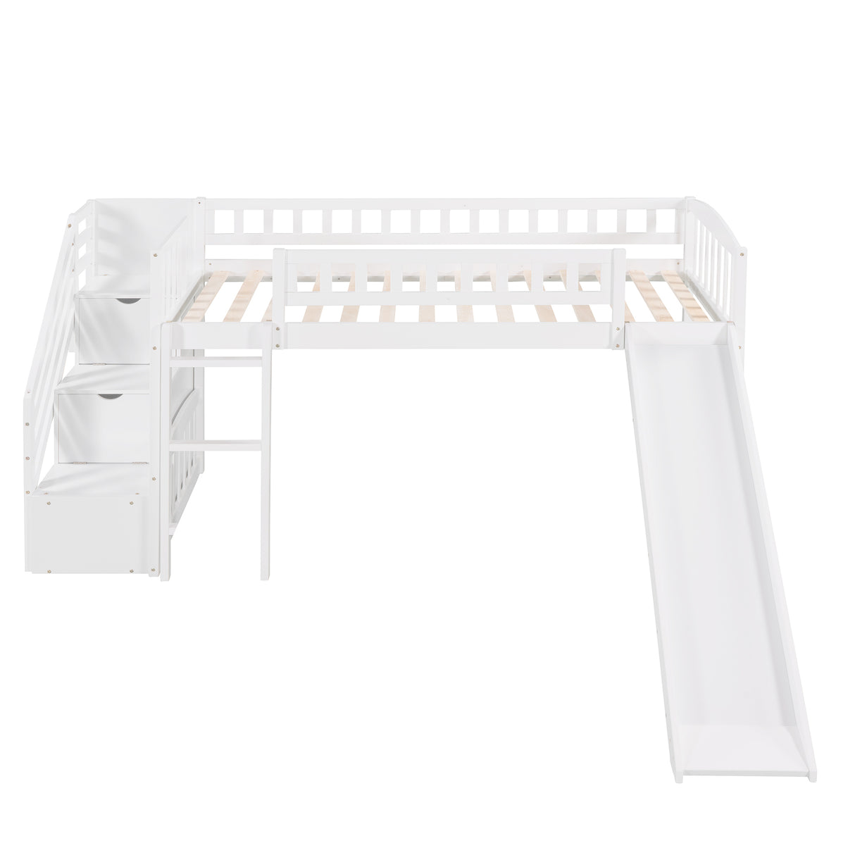 Stairway Twin Size Loft Bed with Two Drawers and Slide, White（OLD SKU:LP000515AAK） - Home Elegance USA