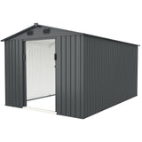 Outdoor Storage Shed, 8' X 12' Galvanized Steel Garden Shed with 4 Vents & Double Sliding Door, Utility Tool Shed Storage House for Backyard, Patio, Lawn