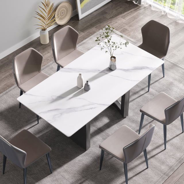 70.87" modern artificial stone white straight edge black metal leg dining table-can accommodate 6-8 people - Home Elegance USA