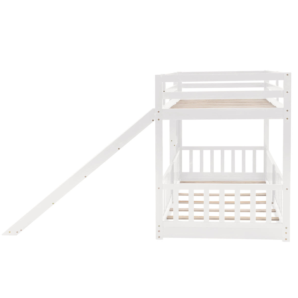 Twin Over Twin Bunk Bed with Slide and Ladder, White（Old SKU:LP000009AAK） - Home Elegance USA