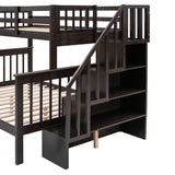 Stairway Twin-Over-Full Bunk Bed with Storage and Guard Rail for Bedroom, Espresso color(OLD SKU :LP000019AAP) - Home Elegance USA