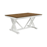 Modern Style White and Oak Finish 7pc Dining Set Table w Extension Leaf 6x Side Chairs Upholstered Seat Charming Traditional Dining Room Furniture - Home Elegance USA