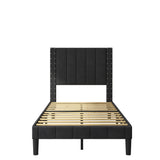 Vertical stripe Upholstered Headboard Platform Bed Frame，With wood Slat Support, Easy Assembly, Twin/Full/Queen  Black - Home Elegance USA