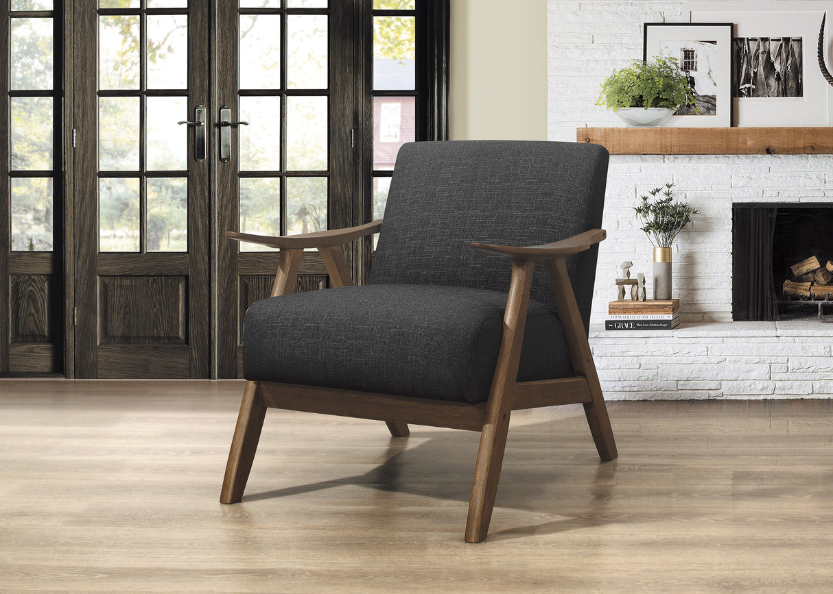 Modern Home Furniture Dark Gray Fabric Upholstered 1pc Accent Chair Cushion Back and Seat Walnut Finish Solid Rubber Wood Furniture - Home Elegance USA