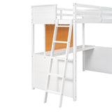 Twin size Loft Bed with Desk and Writing Board, Wooden Loft Bed with Desk - White - Home Elegance USA