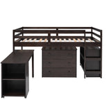 Low Study Twin Loft Bed with Cabinet and Rolling Portable Desk - Espresso (OLD SKU :LP000113AAP)