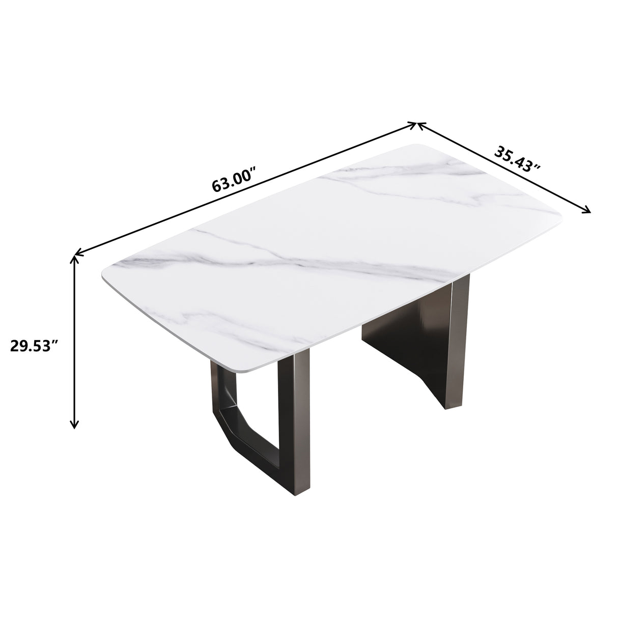 63"Modern artificial stone white curved black metal leg dining table -6 people - Home Elegance USA