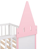 Twin Over Twin Castle Bunk Bed with Ladder - Pink - Home Elegance USA