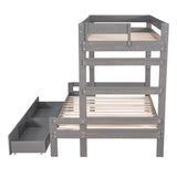 Twin over Full Wood Bunk Bed with 2 Drawers, Gray - Home Elegance USA