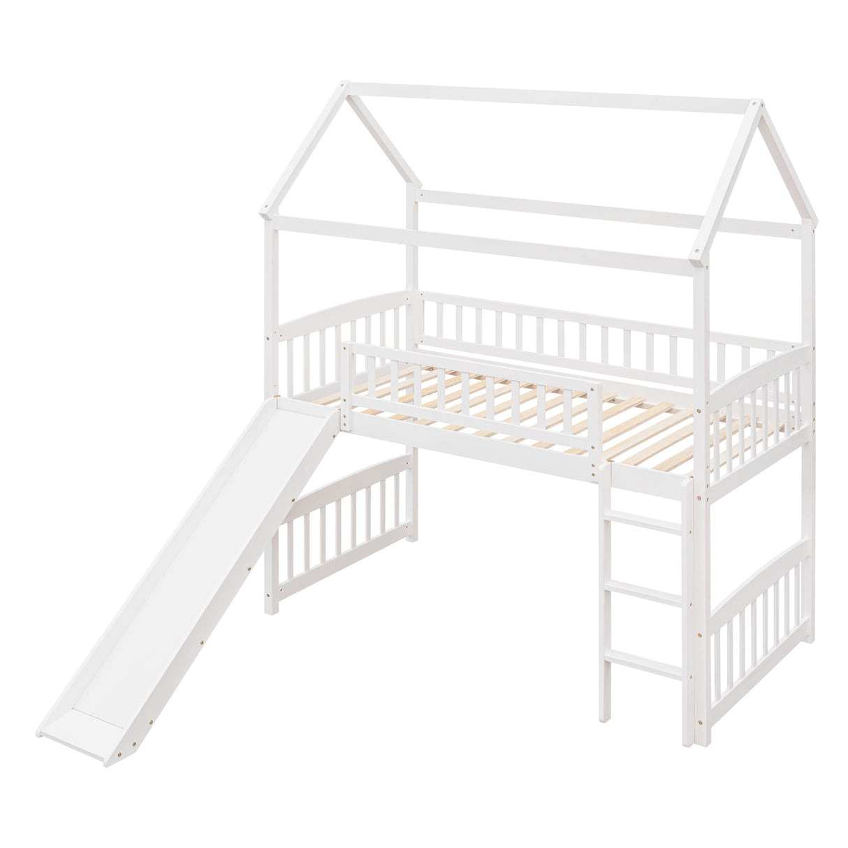 Twin Loft Bed with Slide, House Bed with Slide,White(OLD SKU :LT000212AAK) - Home Elegance USA