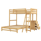Twin over Full Bunk Bed with Built-in Desk and Three Drawers,Natural - Home Elegance USA