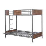 Twin-Over-Futon Bunk Bed, Metal Futon Bunk Bed Frame with Guardrails and Ladder(Gray)(OLD SKU:LP000096AAE) - Home Elegance USA