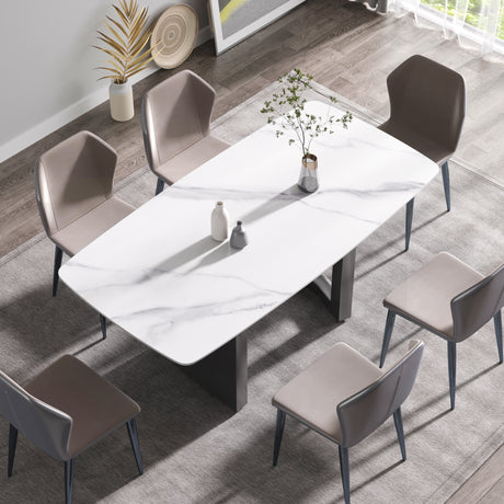 70.87"Modern artificial stone white curved black metal leg dining table-can accommodate 6-8 people - Home Elegance USA