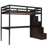 L-Shaped Twin Size Bunk Bed and Loft Bed with Built-in Middle Staircase and Desk,Espresso - Home Elegance USA